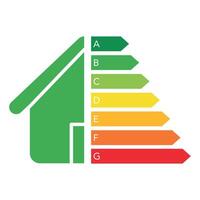 energie doeltreffend concept met classificatie diagram teken. huis energie beoordeling met voor de helft huis icoon. vector