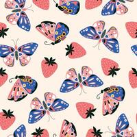 naadloos zomer patroon met vlinders en aardbeien. vector