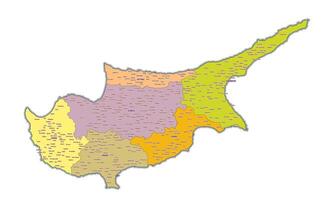 administratief kaart van Cyprus tonen Regio's, provincies vector