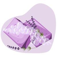 handgemaakt natuurlijk biologisch lavendel zeep bars met lavendel takjes in tekenfilm vlak stijl. kunstmatig Product voor hygiënisch reiniger huidsverzorging en het wassen handen.vector illustratie vector