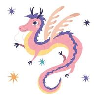 schattig roze Chinese draak. vector illustratie, kinderen
