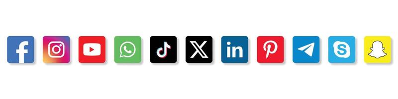 sociaal media pictogrammen. realistisch sociaal media logotype verzameling. reeks populair sociaal media pictogrammen. facebook, instagram, youtube, tiktok, whatsappen, X en meer vector
