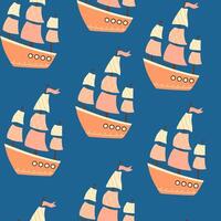 boten naadloos patroon. marinier thema. modieus patroon van schattig schepen, zeilboot voor omhulsel papier, behang, stickers, notitieboekje omslag. zee afdrukken. vector tekenfilm backdrop illustratie.