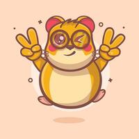 grappig hamster karakter mascotte met vrede teken hand- gebaar geïsoleerd tekenfilm vector