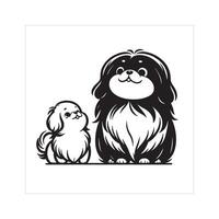 ai gegenereerd pekingese hond familie clip art illustratie in zwart en wit vector