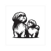 ai gegenereerd shih tzu hond familie clip art illustratie in zwart en wit vector