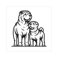 ai gegenereerd shar pei hond familie clip art illustratie in zwart en wit vector