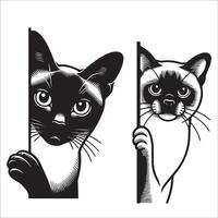 ai gegenereerd gluren Birmees kat illustratie in zwart en wit vector