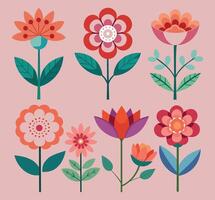 reeks van vlak bloemen vector illustratie