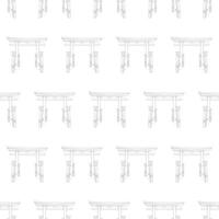 naadloos patroon van contour torii poorten. oude Ingang naar de Japans tempel. hand getekend afbeelding. reizen naar Japan. lineair vector illustratie.