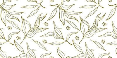 naadloos patroon met goud olijf- takken geïsoleerd Aan wit achtergrond. vector abstract bladeren illustratie.