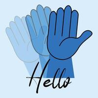 Hallo wankel hand. minimalistische Hallo concept. blauw hand- vector illustratie.