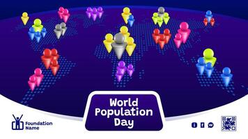 wereld bevolking dag met realistisch menselijk pinnen in horizontaal banier vector