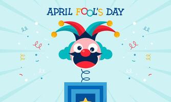gelukkig april dwazen dag vector concept met clown, grappig hoed, en verrassing pictogrammen