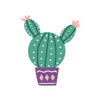 hand getekend vector cactus geïsoleerd Aan wit achtergrond. vlak stijl illustratie van doornig plant, bloeiend cactus, sappig fabriek in kleurrijk keramisch pot. huis plant, Mexico cactus bloem.