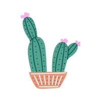 hand getekend vector cactus geïsoleerd Aan wit achtergrond. vlak stijl illustratie van doornig plant, bloeiend cactus, sappig fabriek in kleurrijk keramisch pot. huis plant, Mexico cactus bloem.