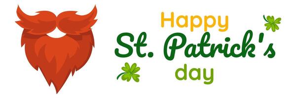 grappig gelukkig st. Patrick dag inscripties en een rood elf van Ierse folklore baard voor affiches, flyers, ansichtkaarten, uitnodigingen, stickers, spandoeken, geschenken. vector illustratie van een modern Ier. horizontaal