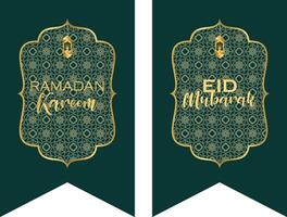 Ramadan kareem eid mubarak slinger vlaggedoek poster achtergrond groen vector