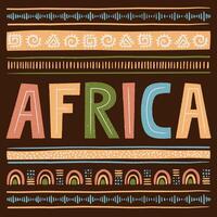 Afrika concept met hand- belettering tekst. gestileerd Afrikaanse patroon Aan donker achtergrond. etnisch en tribal motieven. hand- getrokken. horizontaal strepen. voor banier, poster, folder. vector illustratie