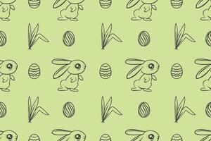 naadloos hand getekend patroon van konijnen en eieren Aan een groen achtergrond vector