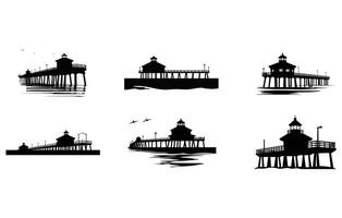 Huntington strand pier silhouet vector, pier over- de oceaan, vector