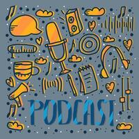 podcast belettering met decoratie. vector ontwerp.