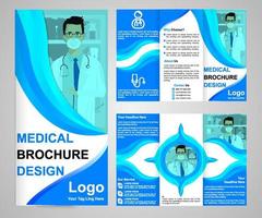 drievoudige medische gezondheidsbrochure vector ontwerpsjabloon. of zakelijke brochureontwerp. aanpassen aan poster pamflet flyer lay-out, twee kleuren multifunctionele brochure achtergrond. vectorillustratie,
