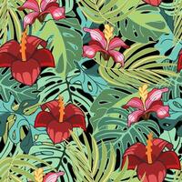 tropisch regenwoud naadloos patroon met exotisch bloemen en bladeren vector