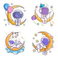 schattig astronaut Aan de maan tekenfilm stijl reeks vector