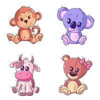 schattig aap, koe, koala en beer, hand- getrokken stijl reeks vector