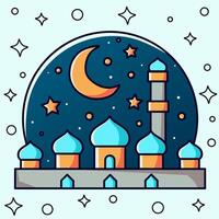 de torenhoog moskee toren straalt uit de schoonheid van Islamitisch architectuur onder de verbijsterend nacht lucht vector