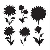 een zwart silhouet dahlia bloem reeks vector