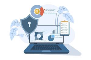 databank veiligheid concept, phishing, hacker aanval, hackers stelen persoonlijk gegevens, gebruik makend van cyber veiligheid Diensten naar beschermen persoonlijk gegevens. databank veiligheid, vector vlak ontwerp illustratie.