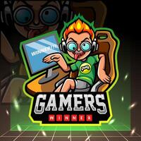 gamers mascotte. esports logo ontwerp vector