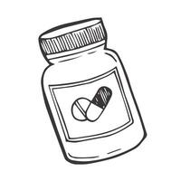 vector schetsen pillen, tablet, capsule en pakket fles geïsoleerd Aan wit achtergrond. hand- getrokken medisch illustratie.