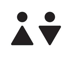 abstracte mannelijke en vrouwelijke wc-pictogrammen. toiletpictogram voor wasruimte op openbare plaatsen. eenvoudige abstracte silhouetten van man en vrouw op witte achtergrond, toilet aanwijzer, vectorillustratie. vector