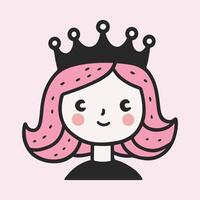 schattig glimlachen meisje met roze haar- en kroon. weinig prinses icoon. gemakkelijk vector illustratie