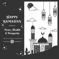 gelukkig Ramadan sjabloon vector illustratie in zwart en wit