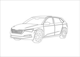 autocontour, moderne sedan in lineaire stijl, overzichtsmalplaatje voor het kleuren van boek, vectorillustratie vector