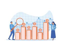 zakenman en assistent analyseren kantoor financiën. op zoek voor bedrijf investering mogelijkheden. investering concept. vlak vector illustratie.