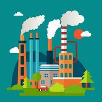 vector illustratie van een fabriek vervuilend de lucht, ecologie