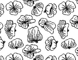 naadloos patroon met zwart borstel bloemen Aan een wit achtergrond. inkt tekening van wild planten, kruiden of bloemen. abstract biologisch achtergrond. vector