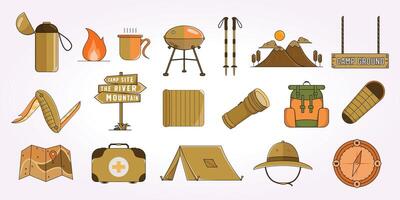 reeks bundel ontwerp vector logo icoon buitenshuis camping. vakantie wijnoogst illustratie