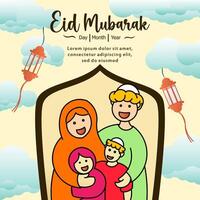 eid mubarak met hand- getrokken Islamitisch kinderen illustratie vector