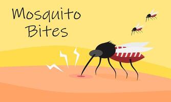 een mug bijt menselijk huid. dengue koorts of malaria het uitbreken concept. vector illustratie.