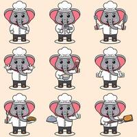 vector illustratie van schattig olifant vervelend chef uniform. vlak tekenfilm stijl. reeks van schattig dier tekens in chef uniform. vector illustratie in geïsoleerd achtergrond. schattig olifant illustratie