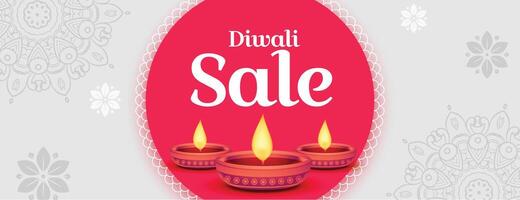 gelukkig diwali festival uitverkoop banier met brandend diya vector