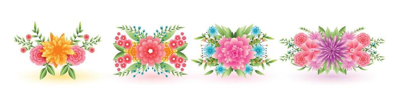 reeks van vier decoratief bloemen mooi ontwerp vector