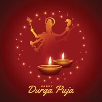 Hindoe religieus durga pooja festival groet achtergrond in silhouet stijl vector illustratie