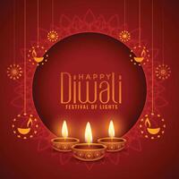 gelukkig diwali rood decoratief achtergrond ontwerp vector